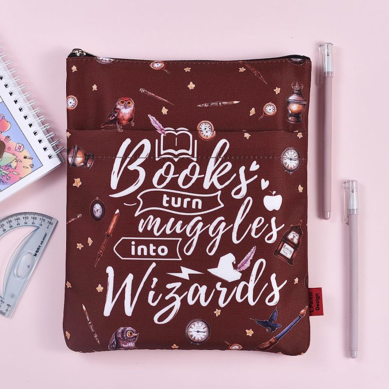 LParkin Books Turn Muggles Into Wizards, Book Sleeve with Zipper for Paperback Protector Cover with Padded Washable Fabric