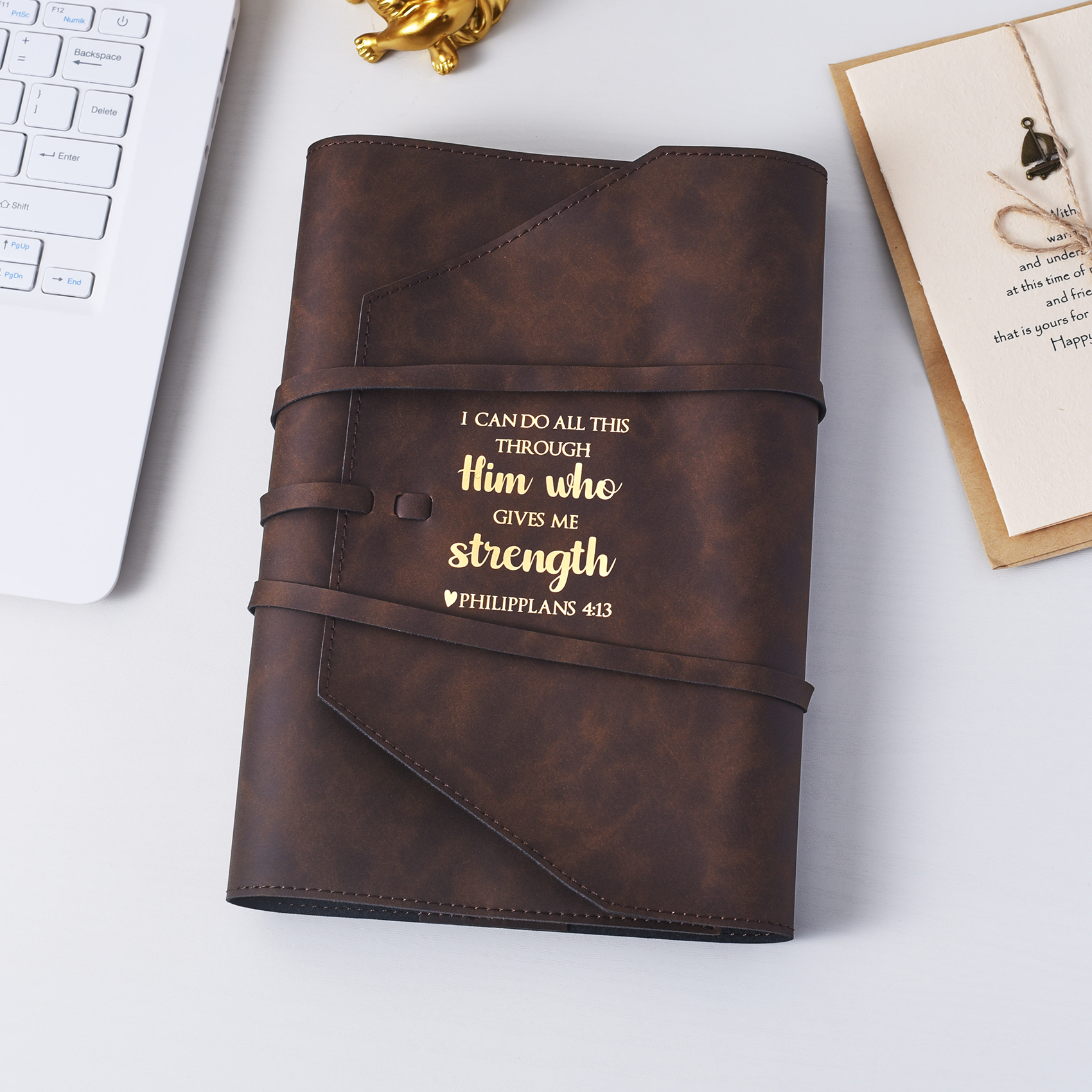 LParkin Leather Bible Cover for Men and Women I CAN DO All Things Through Christ WHO Strengthens Me Bible Wrap Around Strap Bible Cover Gifts