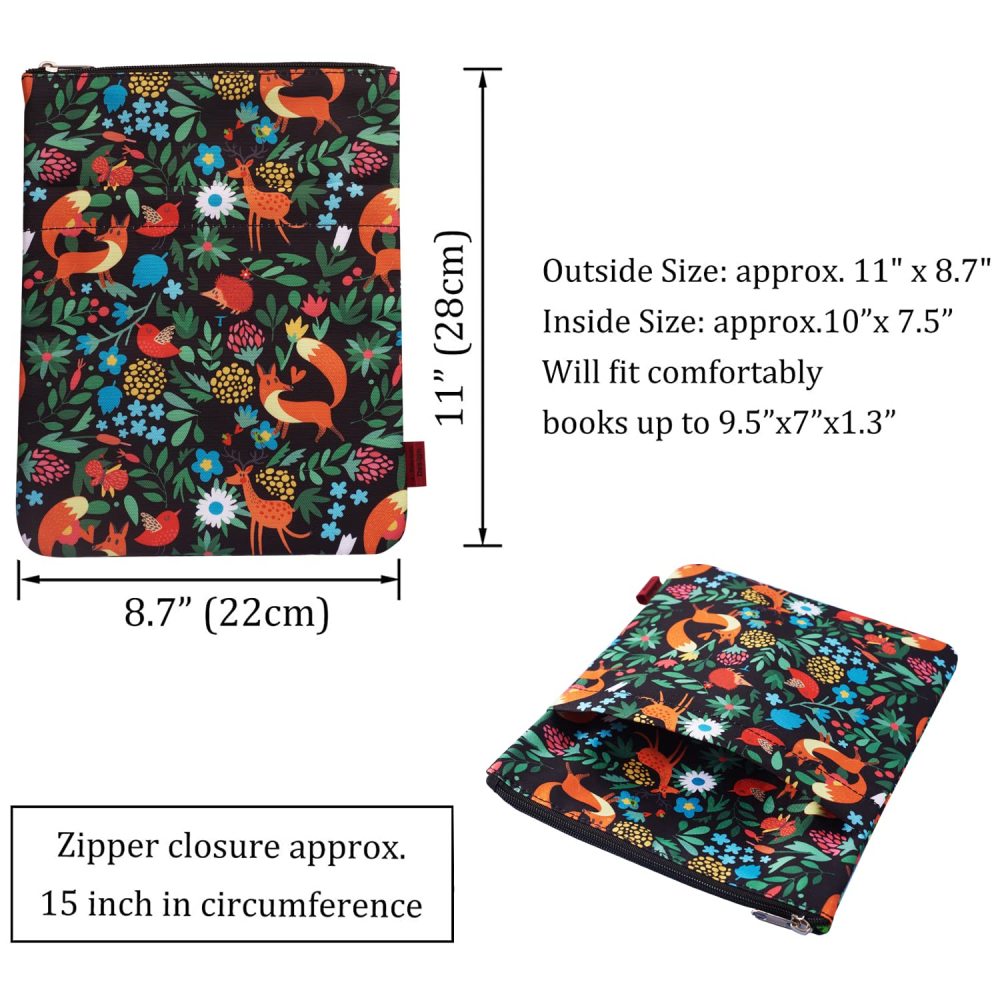 Book Sleeve with Zipper Fox Book Cover Medium Book Sleeves Teen Gift (Medium)