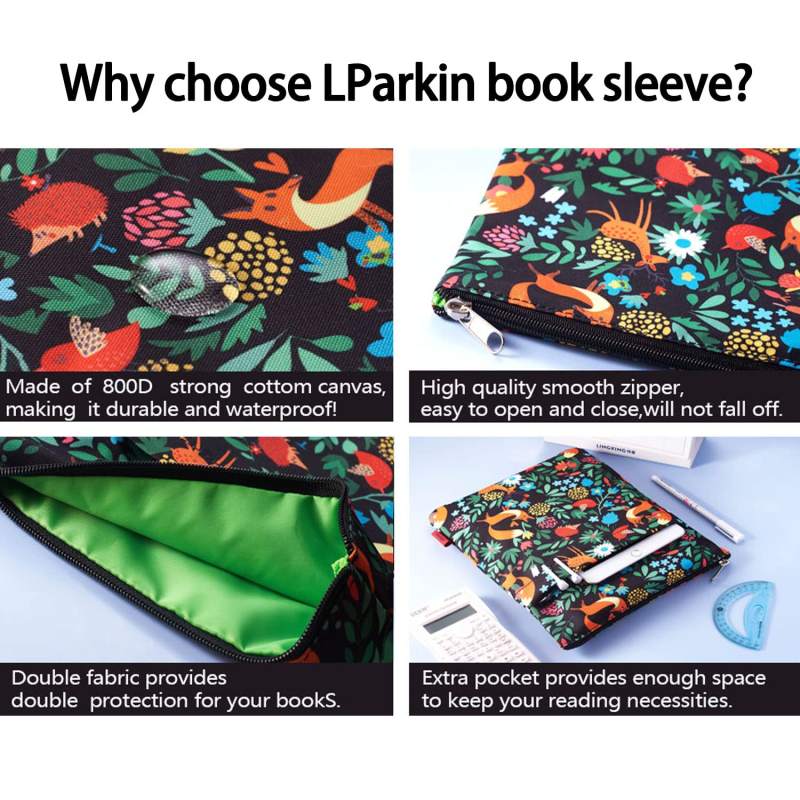 Book Sleeve with Zipper Fox Book Cover Medium Book Sleeves Teen Gift (Medium)
