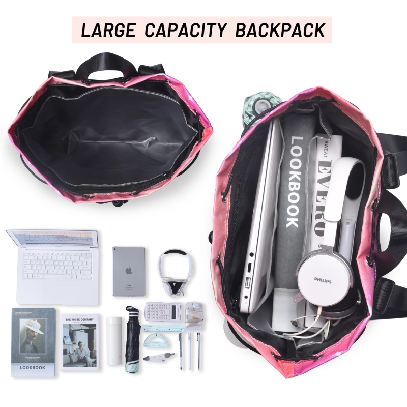 LParkin Drawstring Gym Bag with Handle, Kids Waterproof Swimming Beach Backpack with Dry-Wet Separation, Sports Gym Bag Beach Bags with Wide Straps