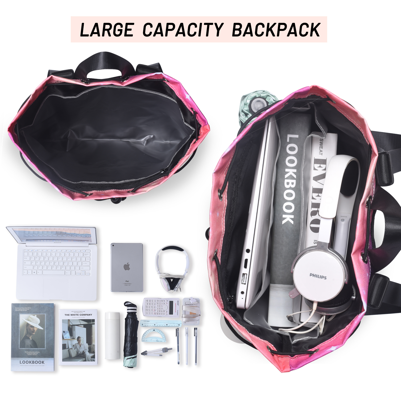 LParkin Drawstring Gym Bag with Handle, Kids Waterproof Swimming Beach Backpack with Dry-Wet Separation, Sports Gym Bag Beach Bags with Wide Straps