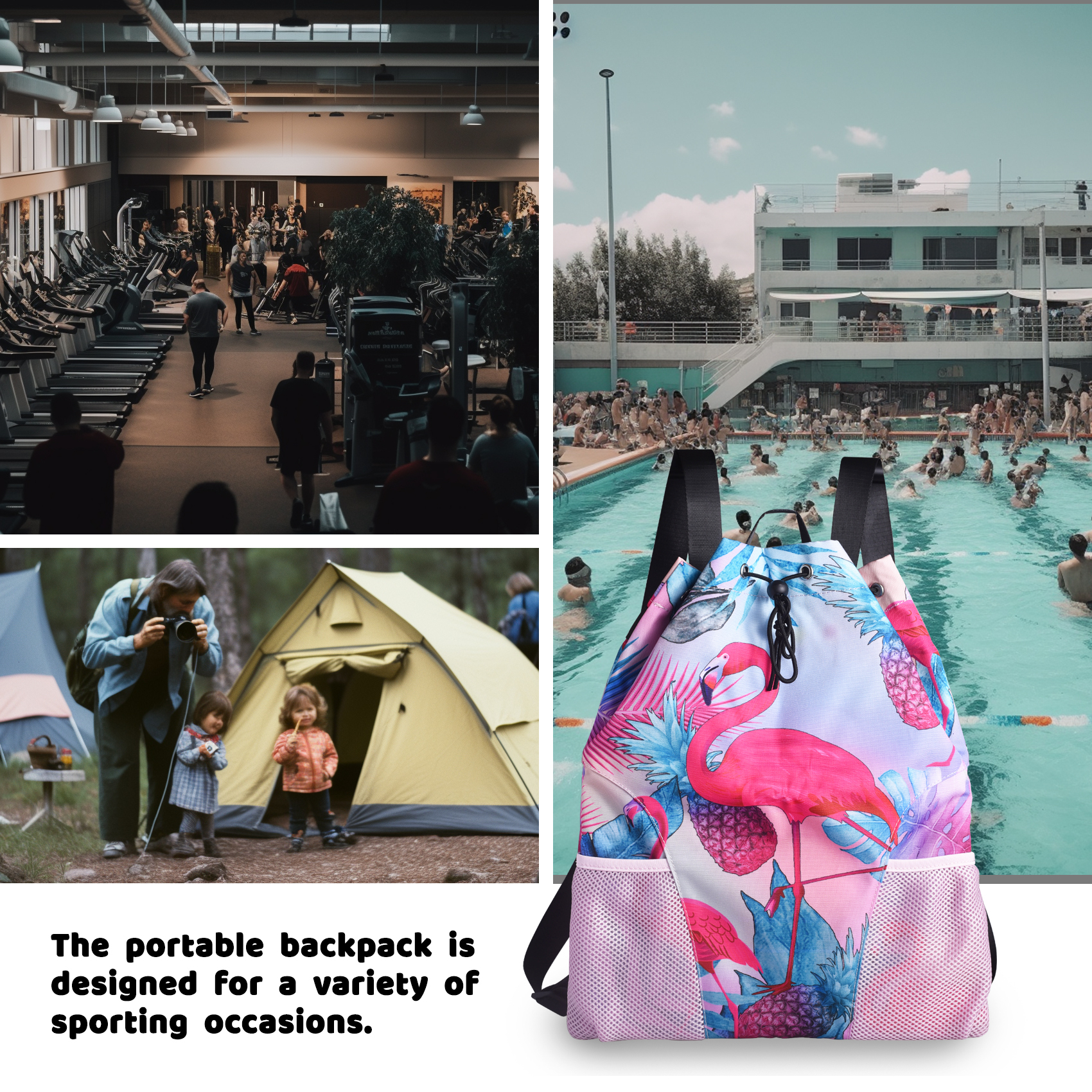 LParkin Drawstring Gym Bag with Handle, Kids Waterproof Swimming Beach Backpack with Dry-Wet Separation, Sports Gym Bag Beach Bags with Wide Straps