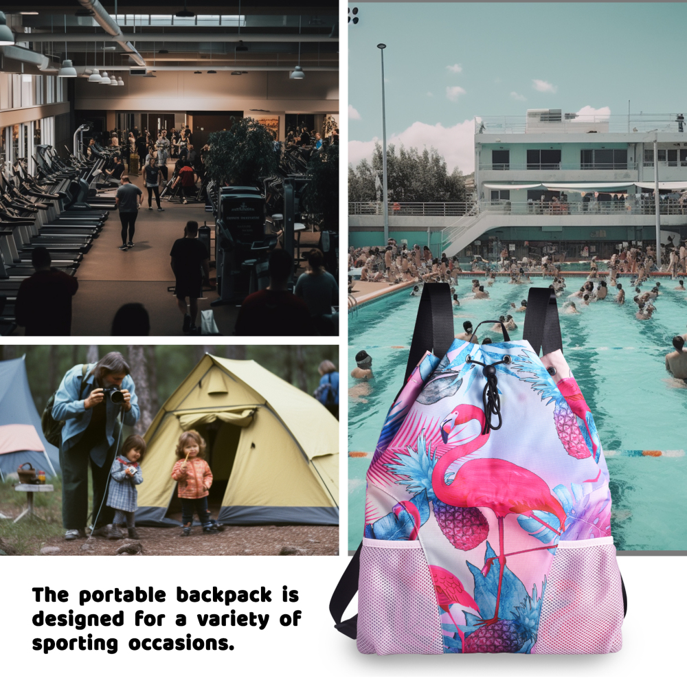 LParkin Drawstring Gym Bag with Handle, Kids Waterproof Swimming Beach Backpack with Dry-Wet Separation, Sports Gym Bag Beach Bags with Wide Straps