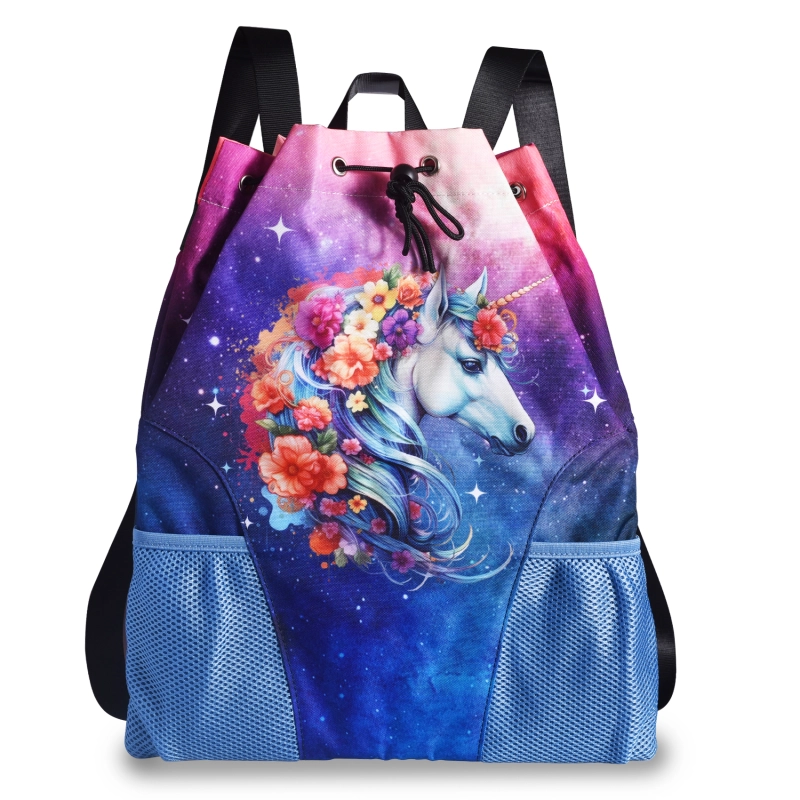 LParkin Drawstring Gym Bag with Handle, Kids Waterproof Swimming Beach Backpack with Dry-Wet Separation, Sports Gym Bag Beach Bags with Wide Straps
