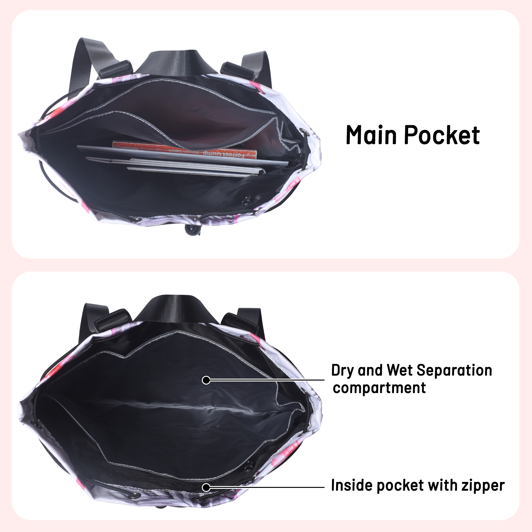 LParkin Drawstring Gym Bag with Handle, Kids Waterproof Swimming Beach Backpack with Dry-Wet Separation, Sports Gym Bag Beach Bags with Wide Straps