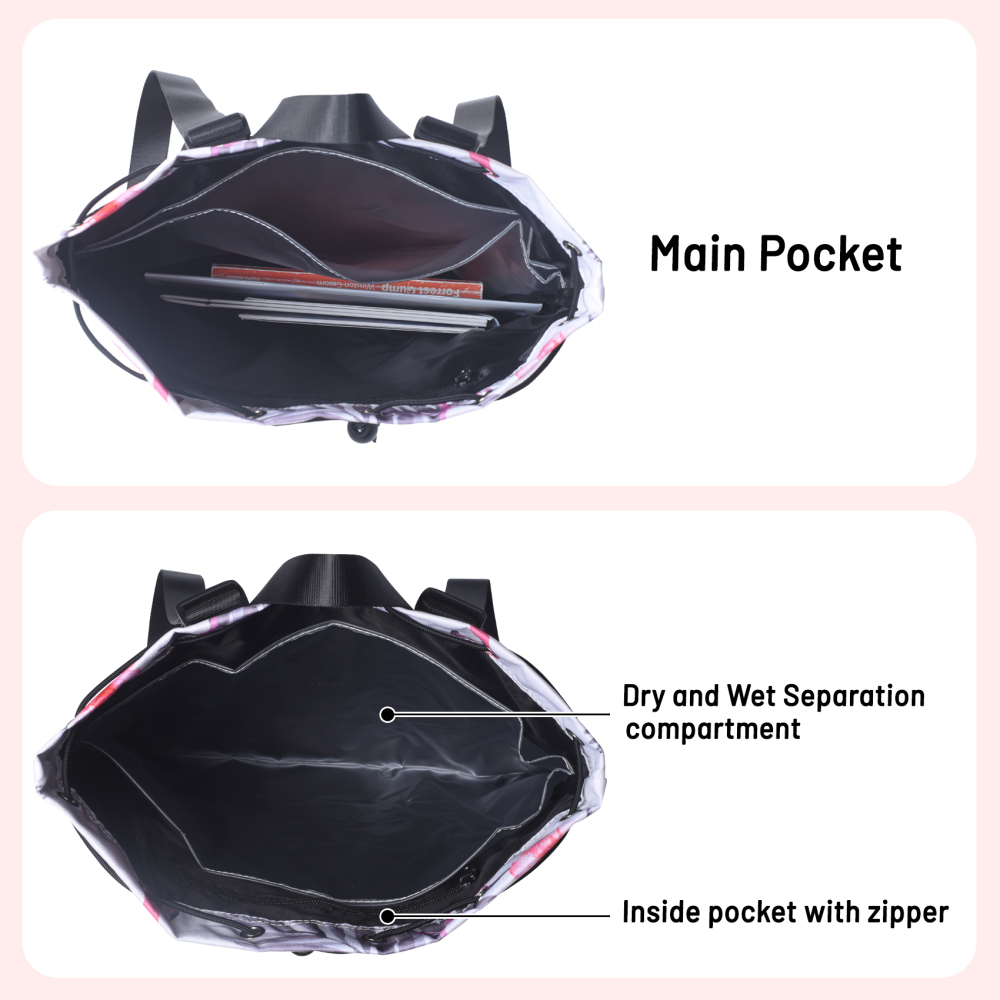 LParkin Drawstring Gym Bag with Handle, Kids Waterproof Swimming Beach Backpack with Dry-Wet Separation, Sports Gym Bag Beach Bags with Wide Straps