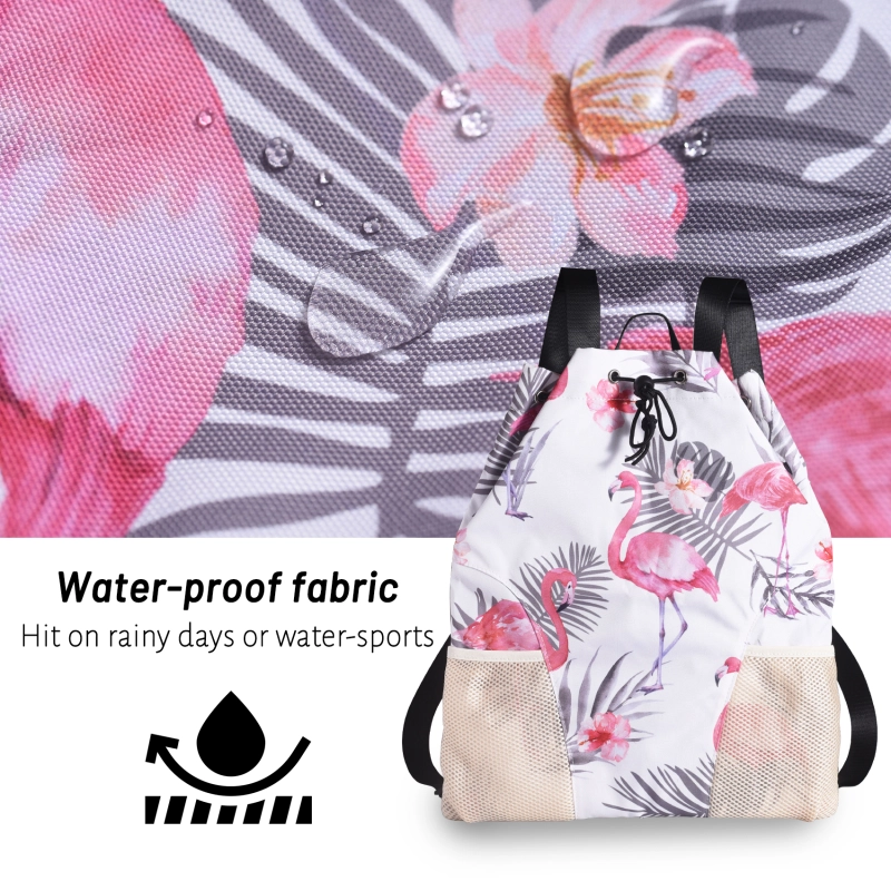LParkin Drawstring Gym Bag with Handle, Kids Waterproof Swimming Beach Backpack with Dry-Wet Separation, Sports Gym Bag Beach Bags with Wide Straps