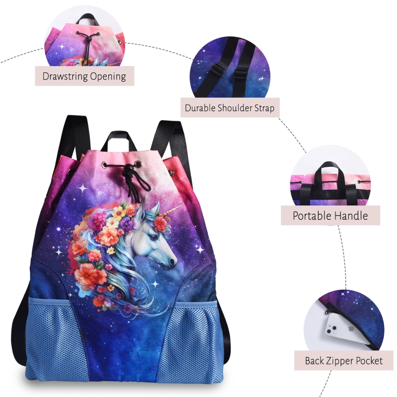LParkin Drawstring Gym Bag with Handle, Kids Waterproof Swimming Beach Backpack with Dry-Wet Separation, Sports Gym Bag Beach Bags with Wide Straps