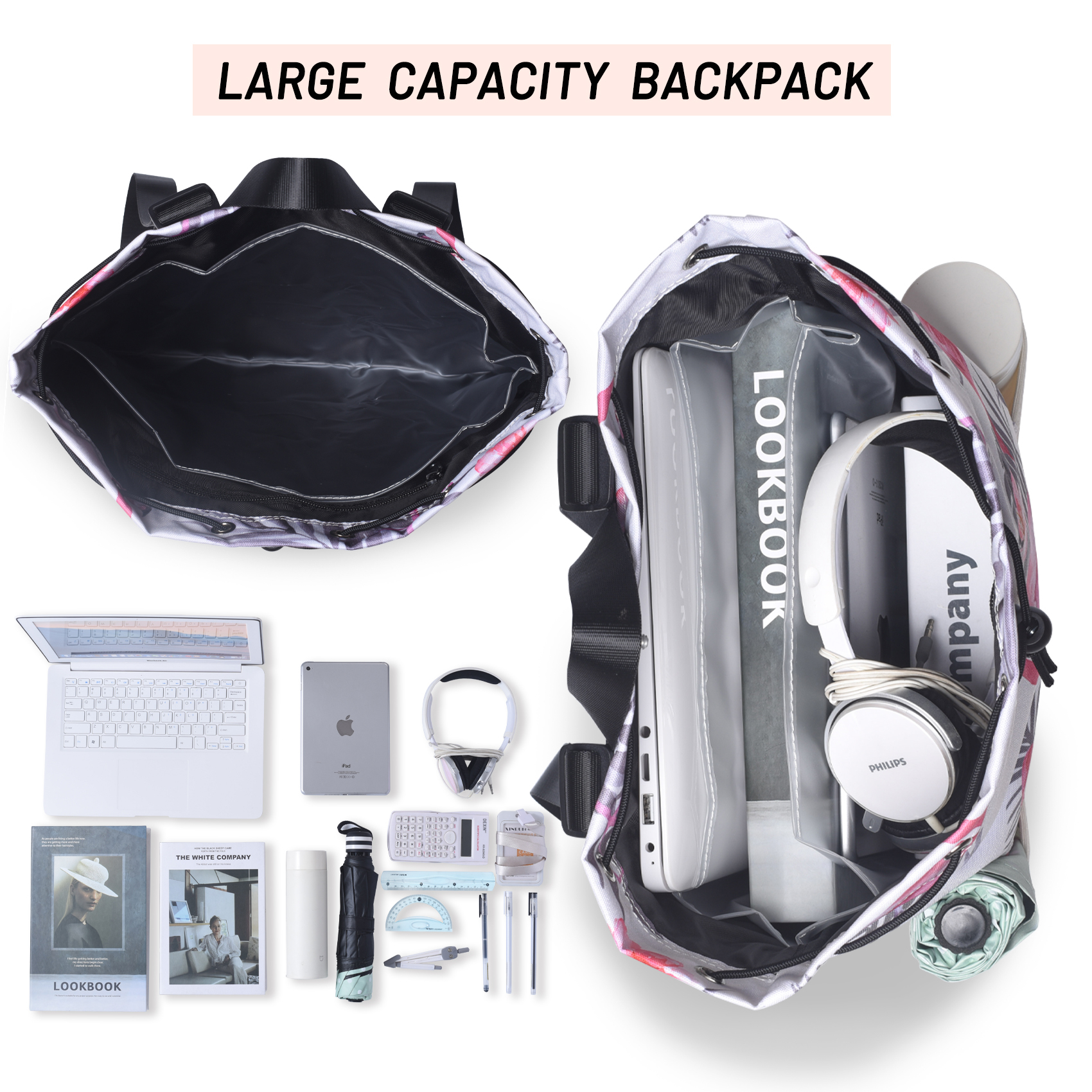 LParkin Drawstring Gym Bag with Handle, Kids Waterproof Swimming Beach Backpack with Dry-Wet Separation, Sports Gym Bag Beach Bags with Wide Straps