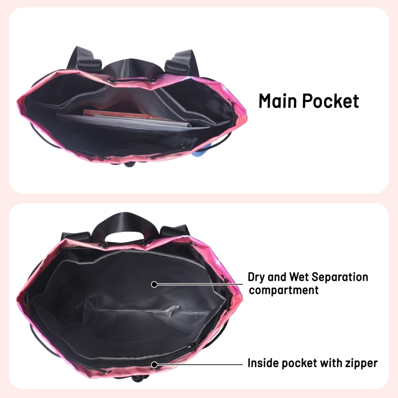 LParkin Drawstring Gym Bag with Handle, Kids Waterproof Swimming Beach Backpack with Dry-Wet Separation, Sports Gym Bag Beach Bags with Wide Straps