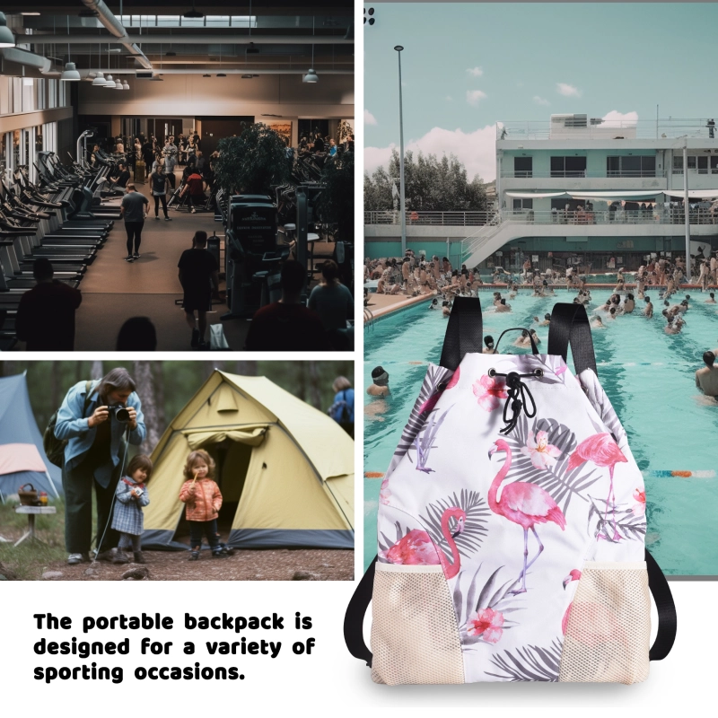 LParkin Drawstring Gym Bag with Handle, Kids Waterproof Swimming Beach Backpack with Dry-Wet Separation, Sports Gym Bag Beach Bags with Wide Straps