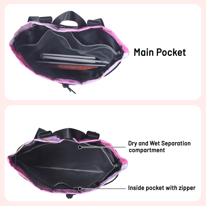 LParkin Drawstring Gym Bag with Handle, Kids Waterproof Swimming Beach Backpack with Dry-Wet Separation, Sports Gym Bag Beach Bags with Wide Straps