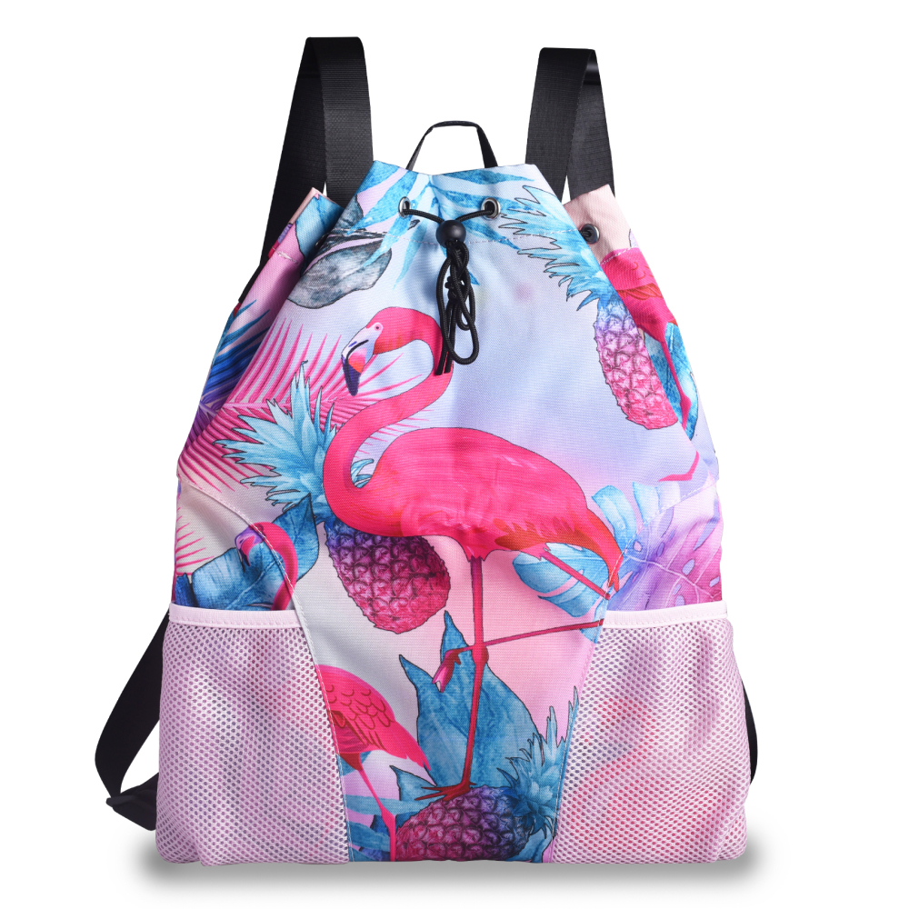 LParkin Drawstring Gym Bag with Handle, Kids Waterproof Swimming Beach Backpack with Dry-Wet Separation, Sports Gym Bag Beach Bags with Wide Straps