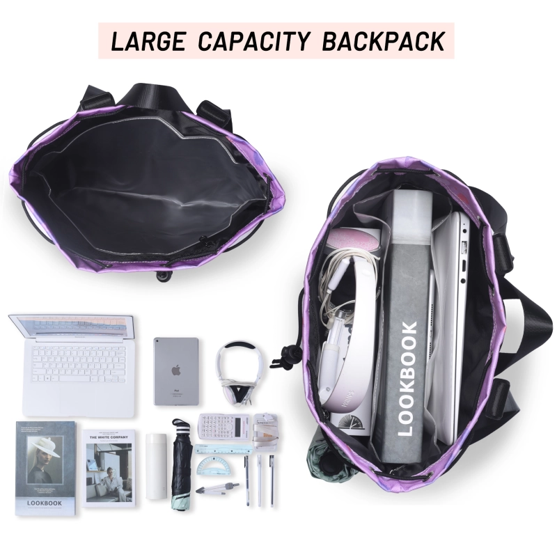 LParkin Drawstring Gym Bag with Handle, Kids Waterproof Swimming Beach Backpack with Dry-Wet Separation, Sports Gym Bag Beach Bags with Wide Straps