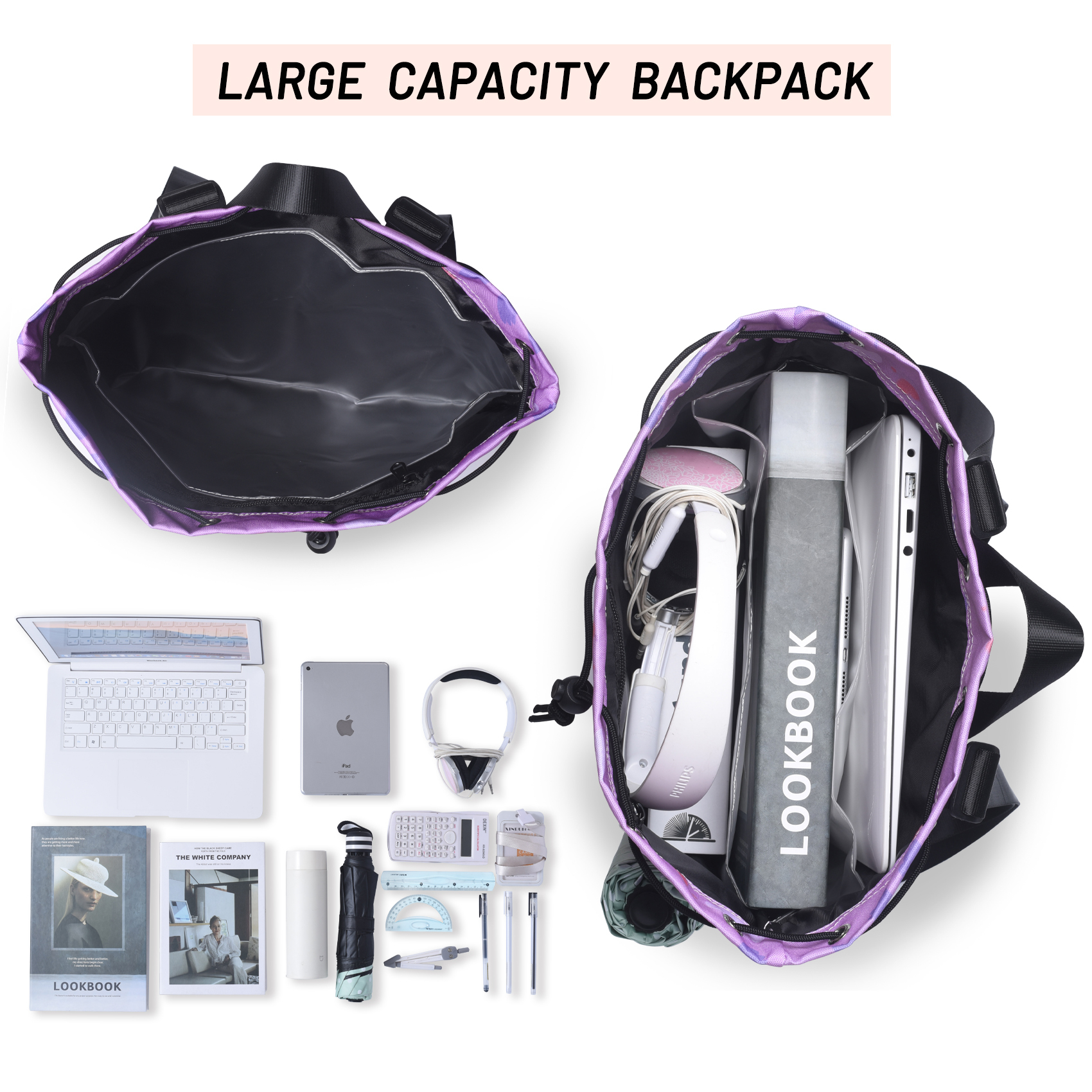 LParkin Drawstring Gym Bag with Handle, Kids Waterproof Swimming Beach Backpack with Dry-Wet Separation, Sports Gym Bag Beach Bags with Wide Straps