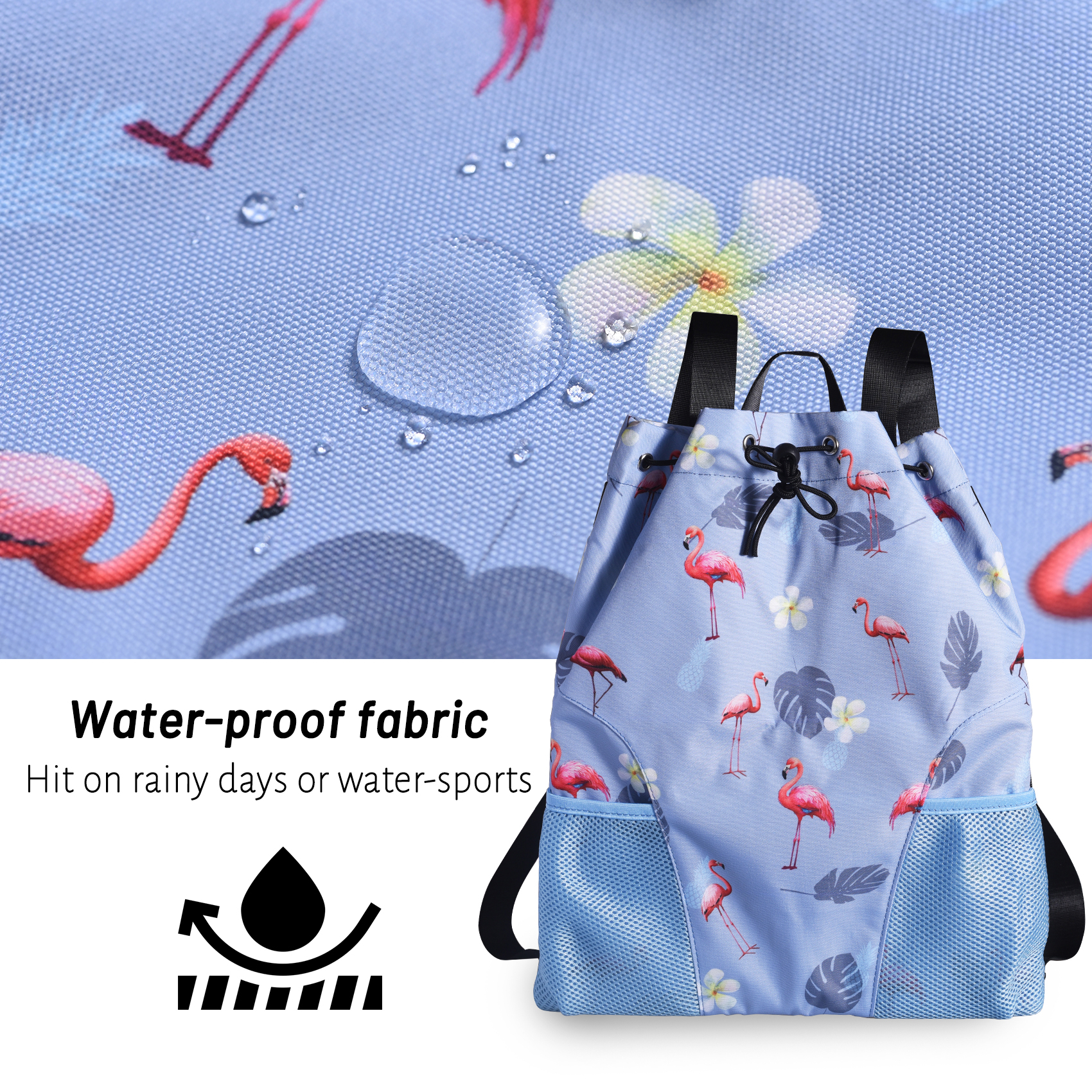 LParkin Drawstring Gym Bag with Handle, Kids Waterproof Swimming Beach Backpack with Dry-Wet Separation, Sports Gym Bag Beach Bags with Wide Straps