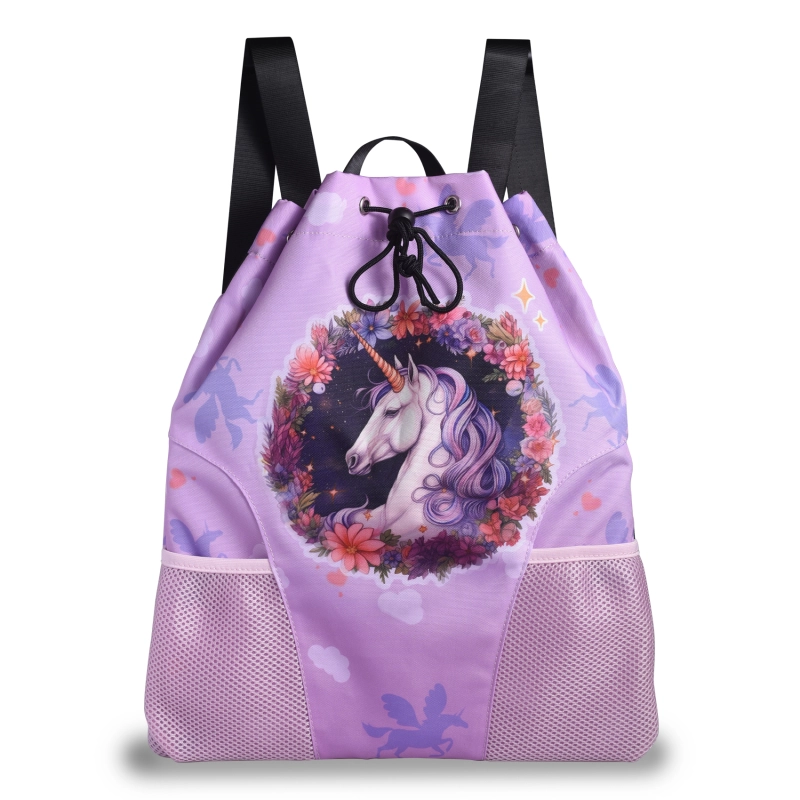 LParkin Drawstring Gym Bag with Handle, Kids Waterproof Swimming Beach Backpack with Dry-Wet Separation, Sports Gym Bag Beach Bags with Wide Straps