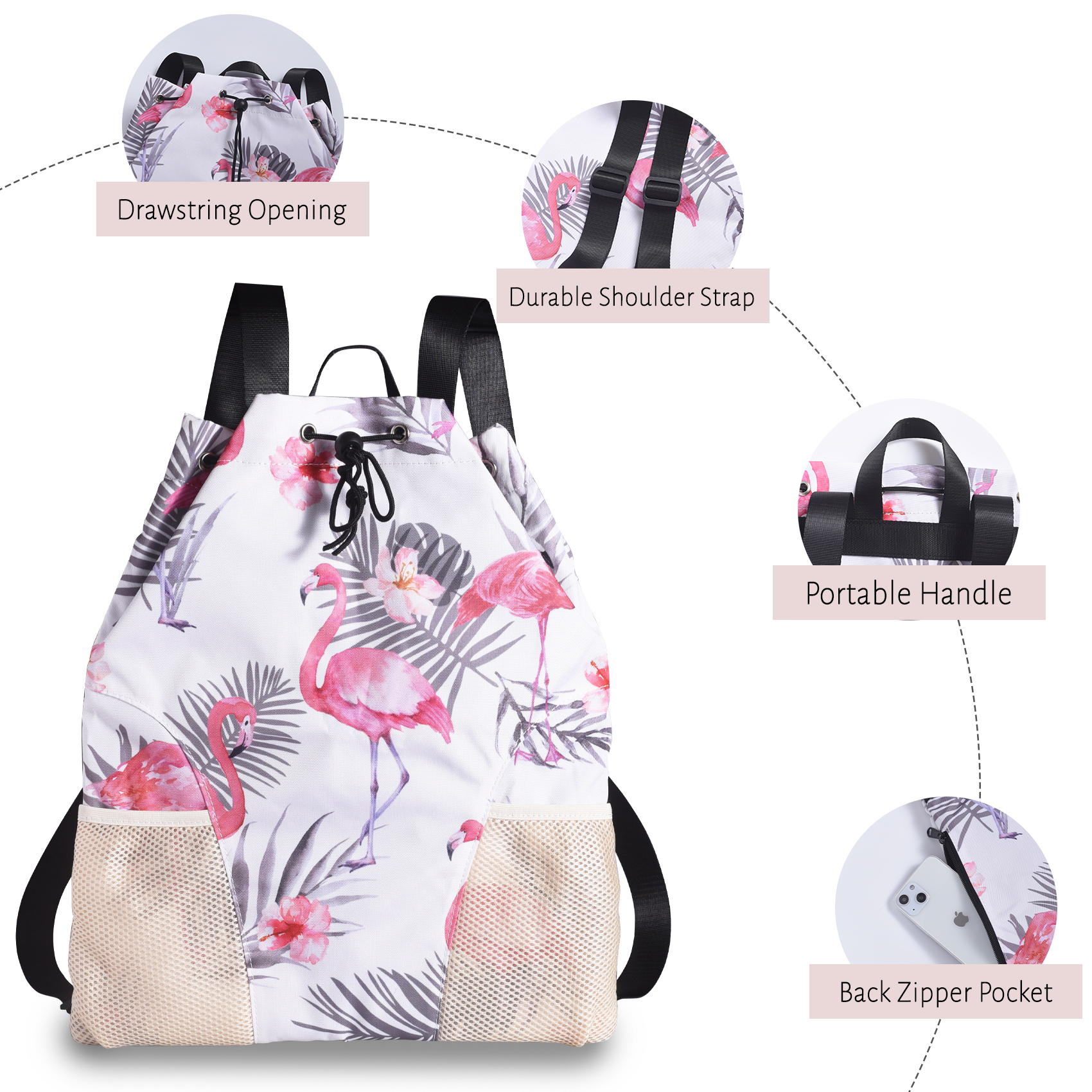 LParkin Drawstring Gym Bag with Handle, Kids Waterproof Swimming Beach Backpack with Dry-Wet Separation, Sports Gym Bag Beach Bags with Wide Straps