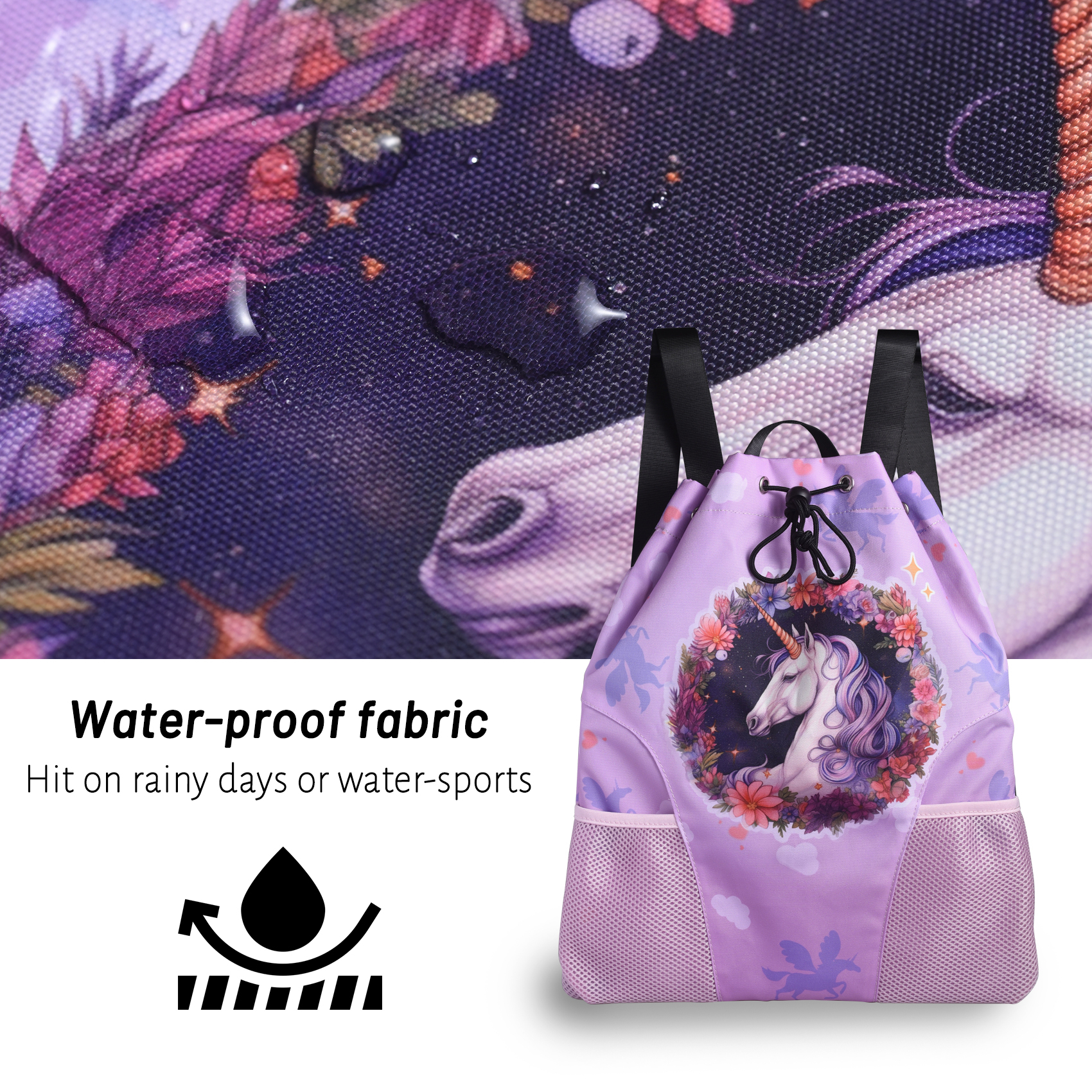 LParkin Drawstring Gym Bag with Handle, Kids Waterproof Swimming Beach Backpack with Dry-Wet Separation, Sports Gym Bag Beach Bags with Wide Straps