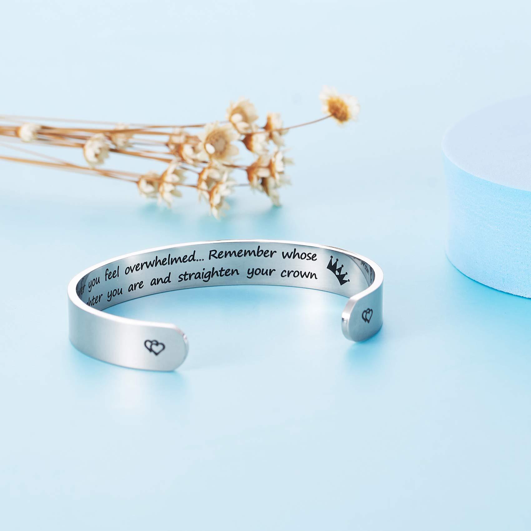 LParkin Inspirational Gifts Women Bracelet Whenever You Feel Overwhelmed Remember Whose Daughter You are 3/8” 6” Stainless Steel Polished Finish (Whenever You Feel Overwhelmed - Daughter)