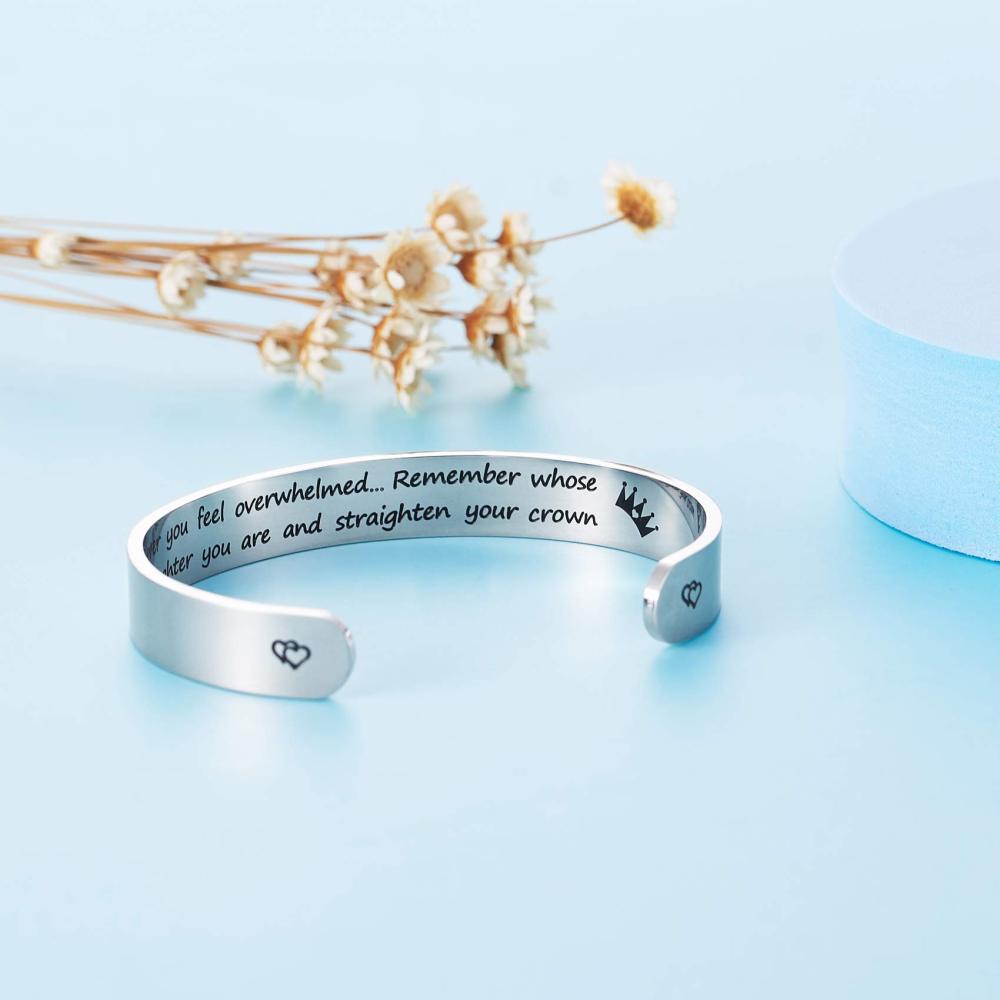 LParkin Inspirational Gifts Women Bracelet Whenever You Feel Overwhelmed Remember Whose Daughter You are 3/8” 6” Stainless Steel Polished Finish (Whenever You Feel Overwhelmed - Daughter)