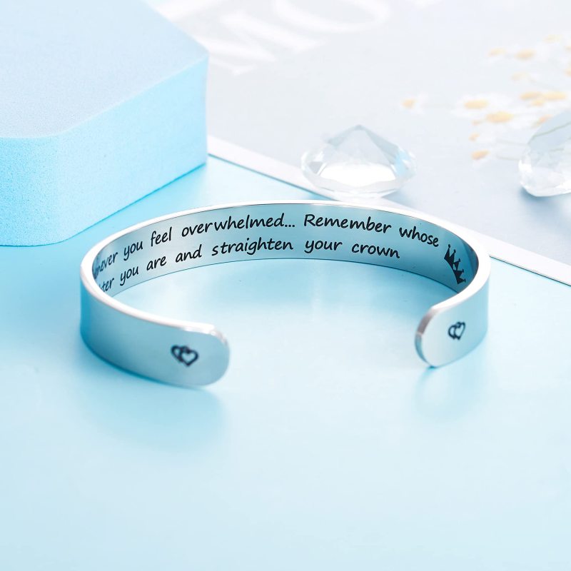LParkin Inspirational Gifts Women Bracelet Whenever You Feel Overwhelmed Remember Whose Daughter You are 3/8” 6” Stainless Steel Polished Finish