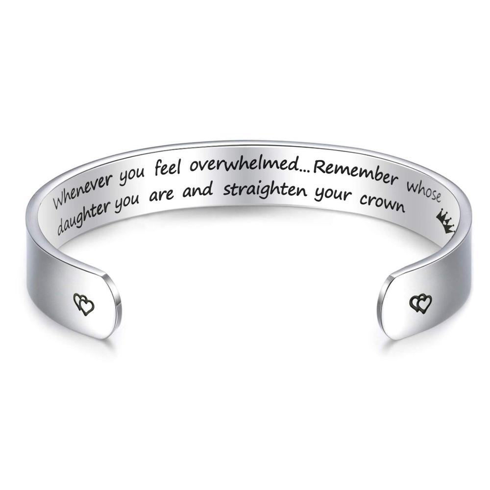 LParkin Inspirational Gifts Women Bracelet Whenever You Feel Overwhelmed Remember Whose Daughter You are 3/8” 6” Stainless Steel Polished Finish