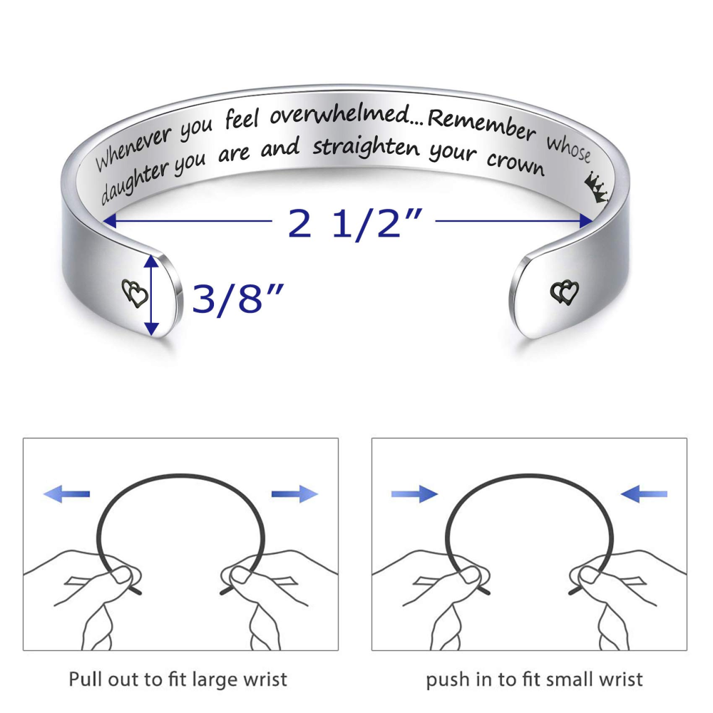 LParkin Inspirational Gifts Women Bracelet Whenever You Feel Overwhelmed Remember Whose Daughter You are 3/8” 6” Stainless Steel Polished Finish