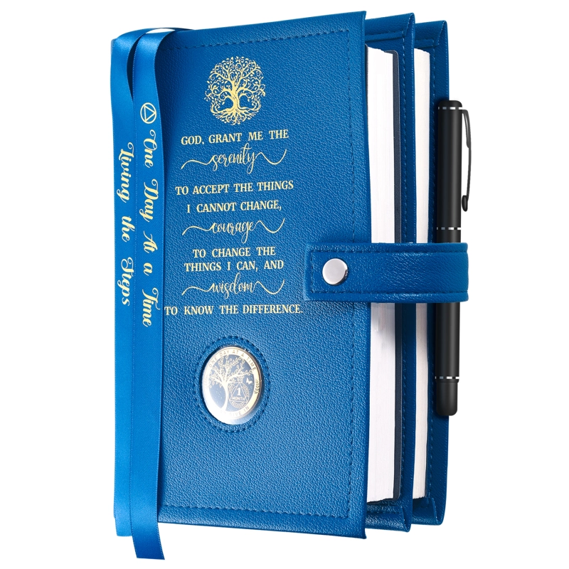 LParkin Double AA Big Book Cover with Coin Holder, PU Leather AA Book Covers for Hardcover, Fits AA Big Book and 12 Steps & 12 Traditions, Premium Design God Grant Me The Serenity Cover