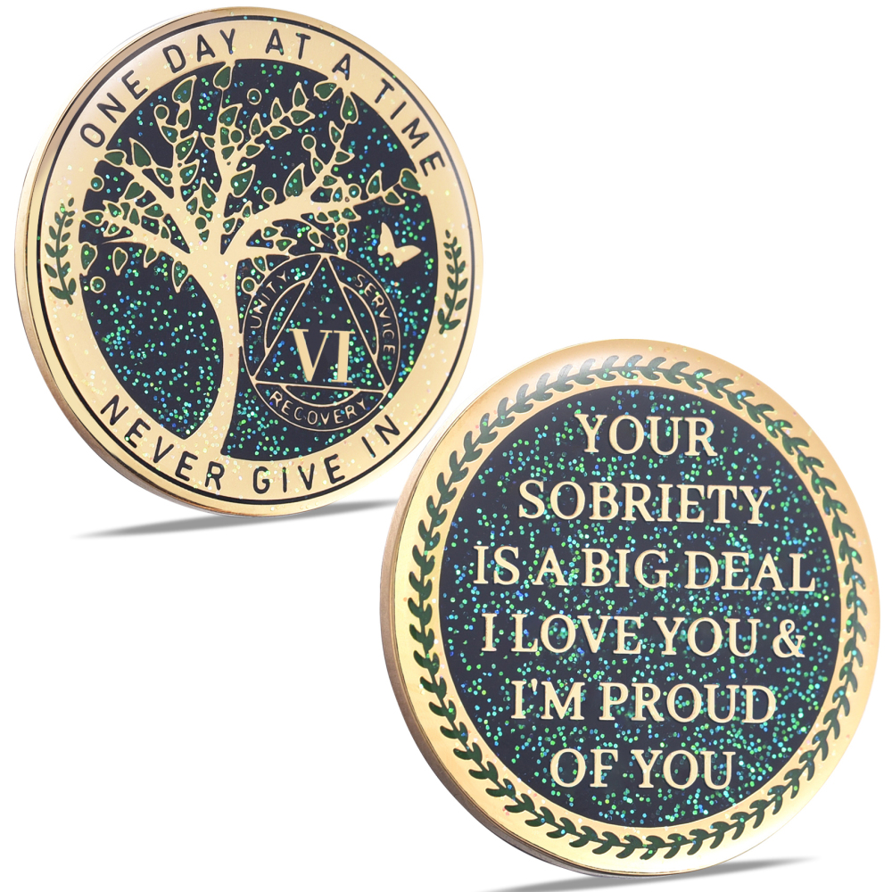 LParkin 6 Year Sobriety Coin, Tree of Life Sobriety Coin, 6 Year AA Coin, Sobriety Gifts for Men and Women, Sober Anniversary Token, Alcoholics Anonymous Medallion
