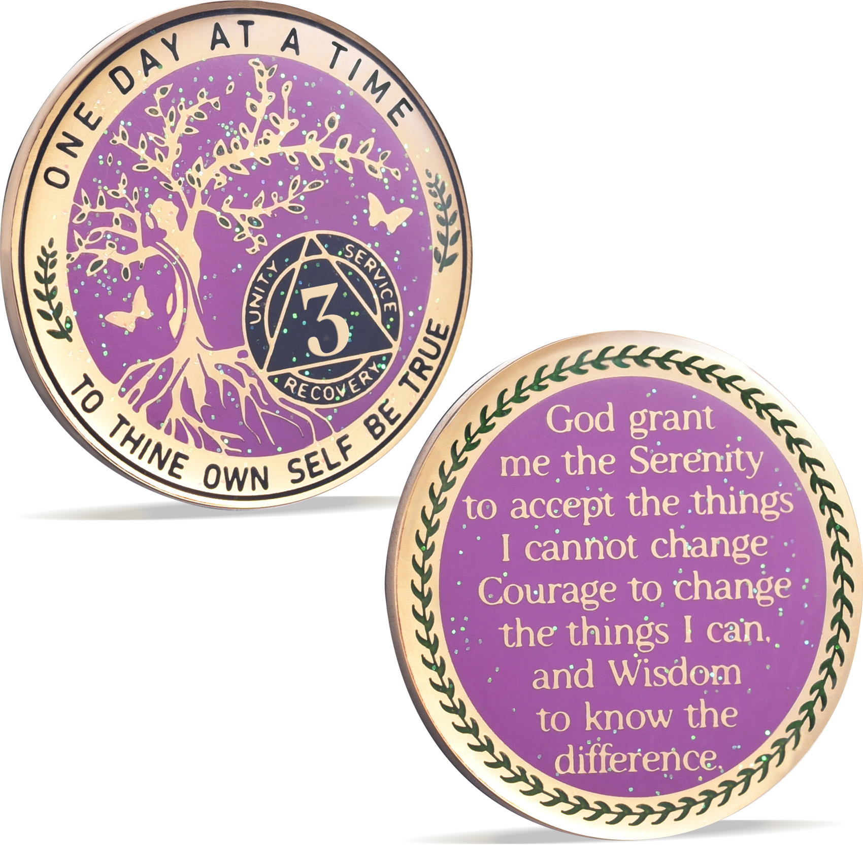 LParkin 3 Year Sobriety Coin, Tree of Life AA Medallion, Inspirational Recovery Coin, Alcoholics Anonymous Medallion Sobriety Gifts for Women