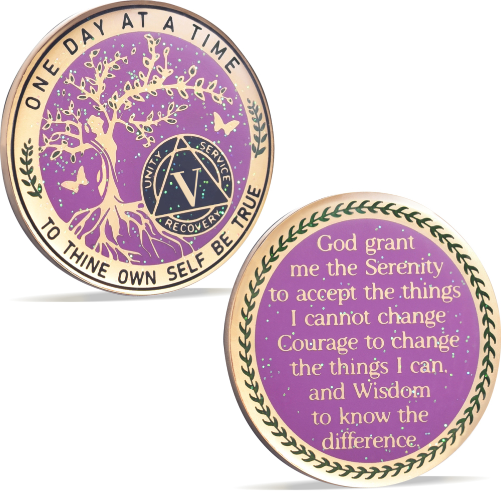 LParkin 5 Year Sobriety Coin, Tree of Life Sobriety Coin, Inspirational AA Coin, Sobriety Gifts for Women, Sober Anniversary Token, Alcoholics Anonymous Medallion