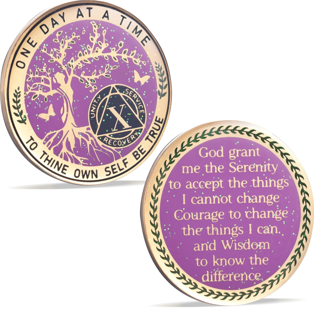 LParkin 10 Year Sobriety Coin, Tree of Life Sobriety Coin, Inspirational AA Coin Sober Gifts, Sober Anniversary Token for Women, Alcoholics Anonymous Medallion