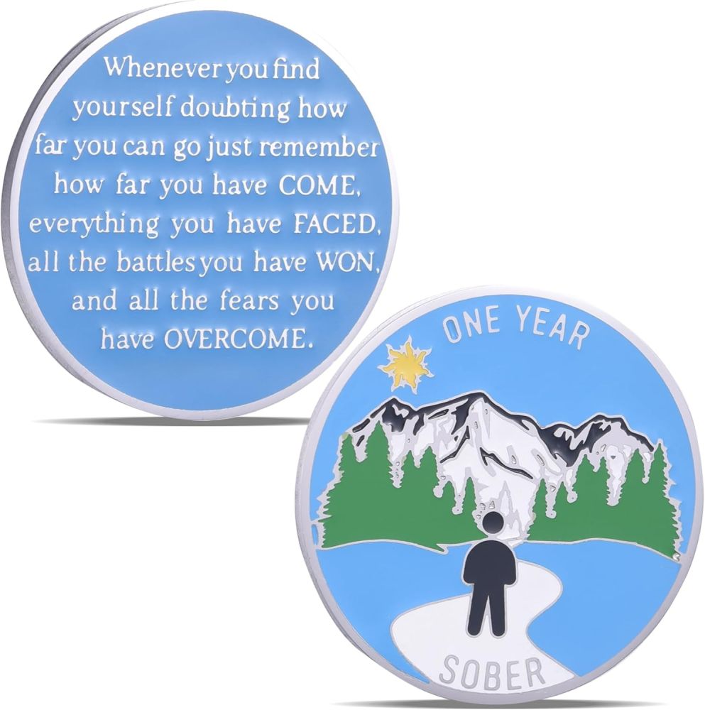 LParkin 1 Year Sobriety Coin, Sober Chip, Recovery AA Chips and Medallions, Alcoholics Anonymous Medallion, Anniversary Token Sober Gifts for Men Women