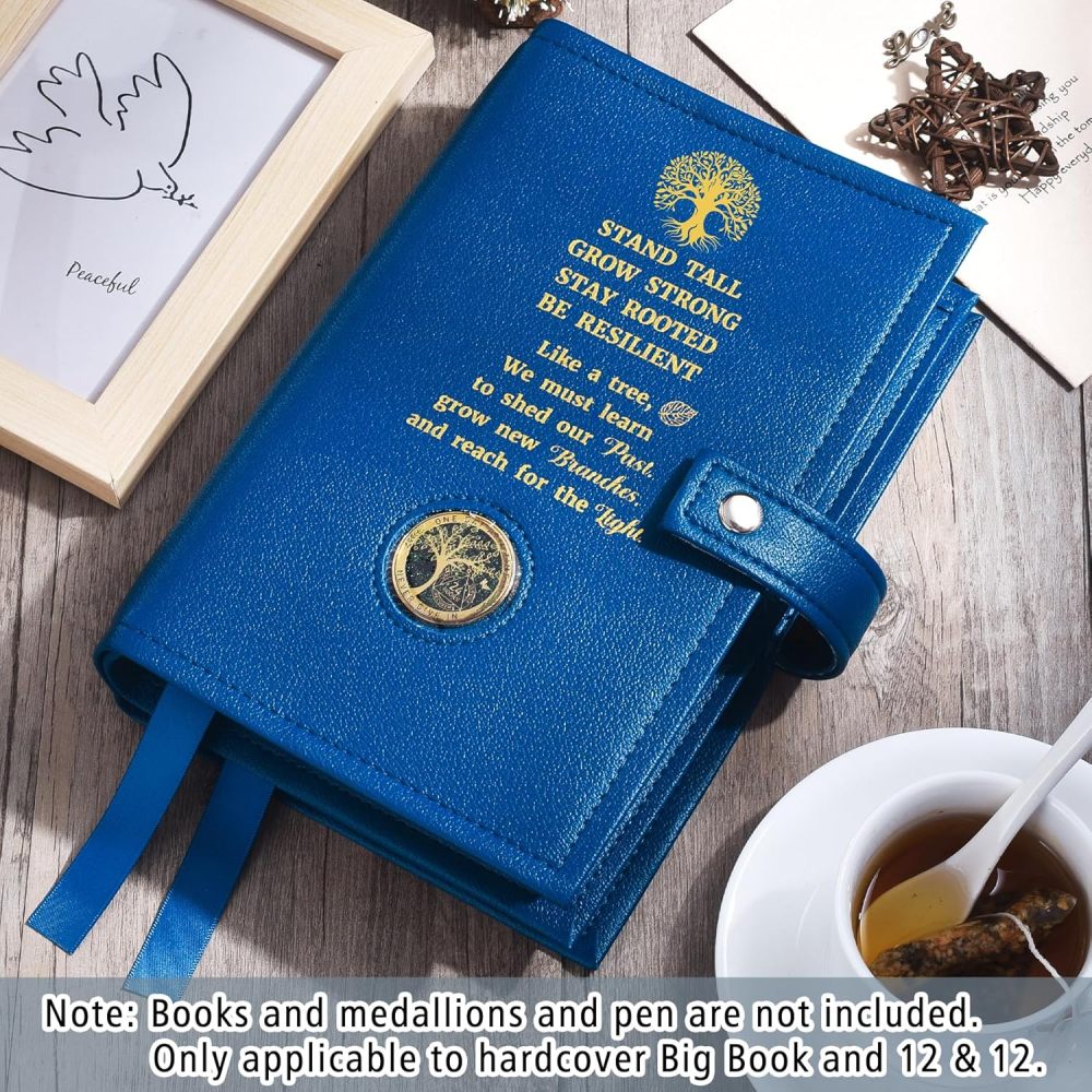 LParkin Double AA Big Book Cover with Coin Holder, PU Leather AA Book Covers for Hardcover, Fits AA Big Book and 12 Steps & 12 Traditions, Premium Design Like a Tree Cover