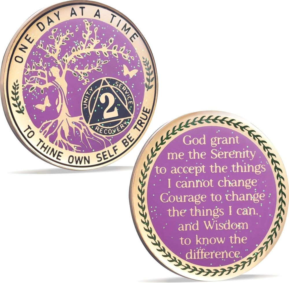 LParkin 2 Year Sobriety Coin, Tree of Life Sobriety Coin, AA Chips and Medallions, Sobriety Gifts for Women, Alcoholics Anonymous Medallion