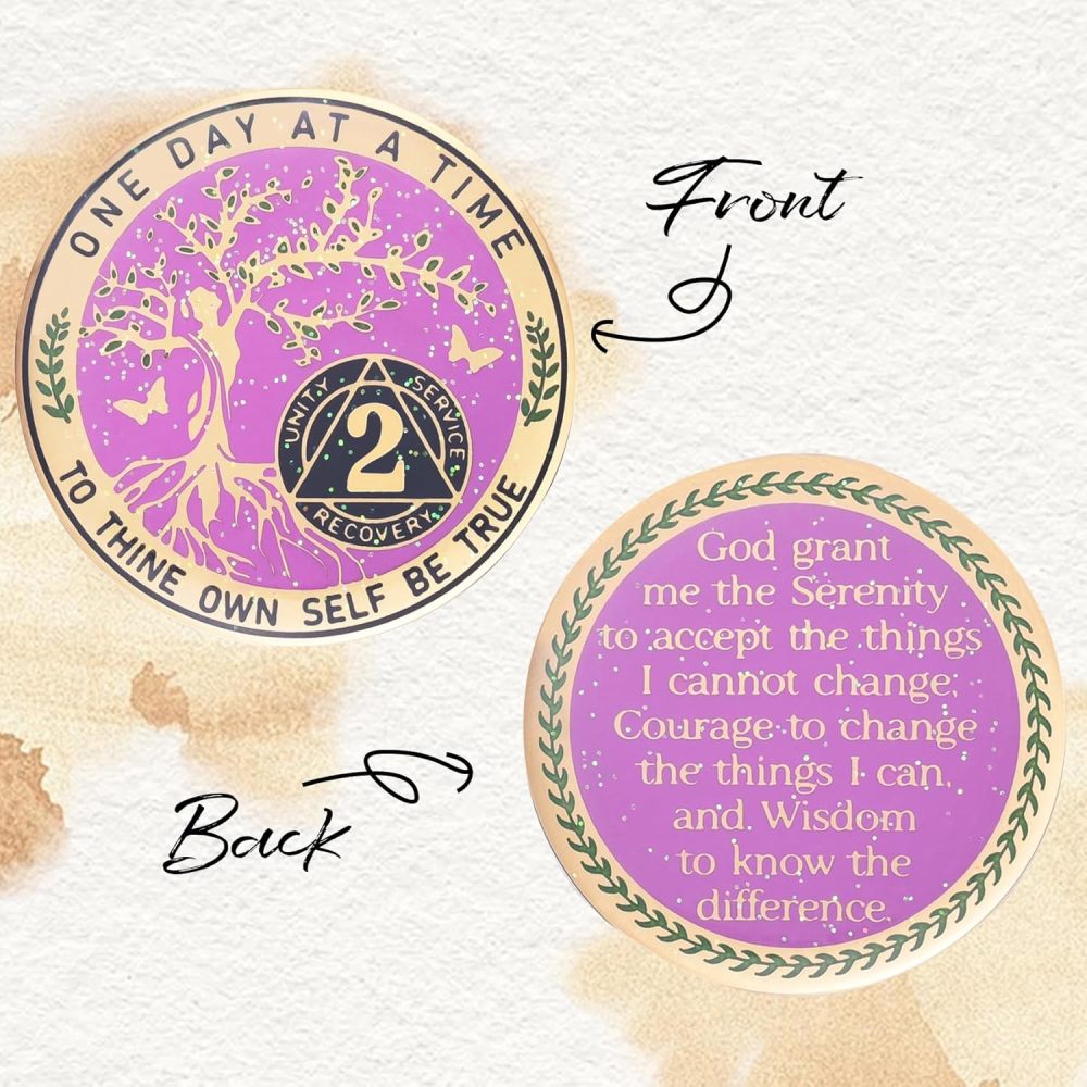 LParkin 2 Year Sobriety Coin, Tree of Life Sobriety Coin, AA Chips and Medallions, Sobriety Gifts for Women, Alcoholics Anonymous Medallion