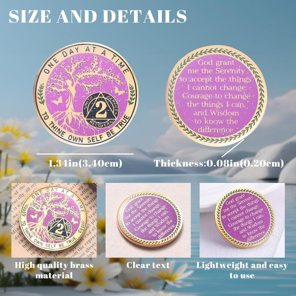 LParkin 2 Year Sobriety Coin, Tree of Life Sobriety Coin, AA Chips and Medallions, Sobriety Gifts for Women, Alcoholics Anonymous Medallion