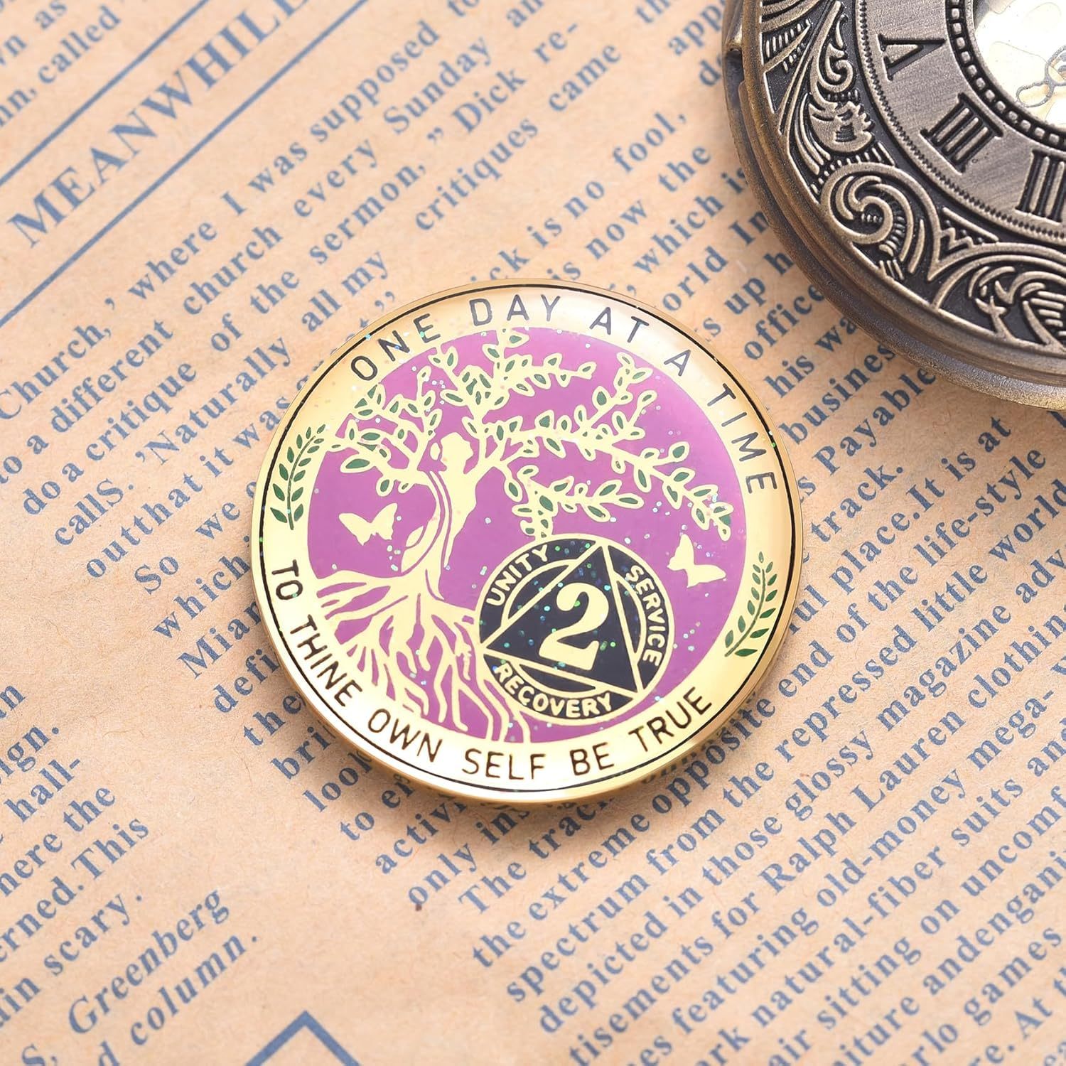 LParkin 2 Year Sobriety Coin, Tree of Life Sobriety Coin, AA Chips and Medallions, Sobriety Gifts for Women, Alcoholics Anonymous Medallion