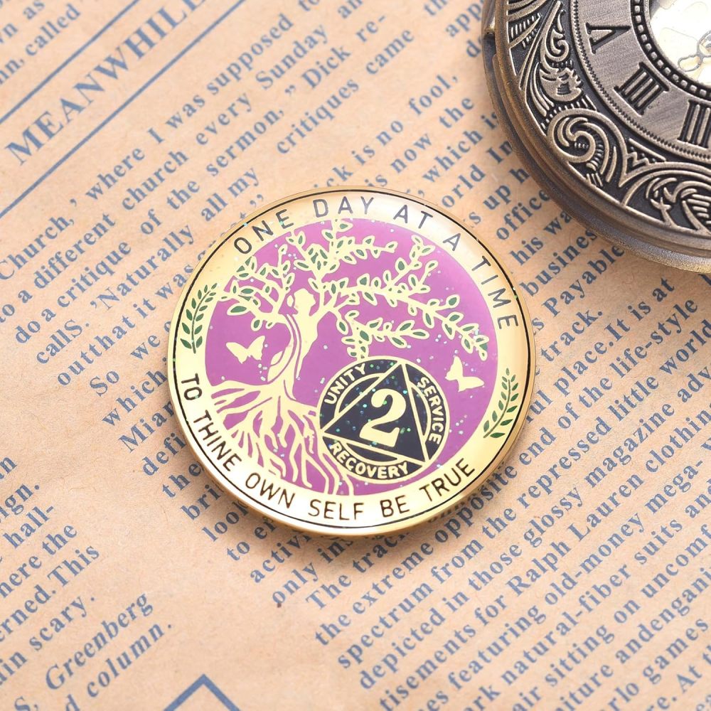 LParkin 2 Year Sobriety Coin, Tree of Life Sobriety Coin, AA Chips and Medallions, Sobriety Gifts for Women, Alcoholics Anonymous Medallion