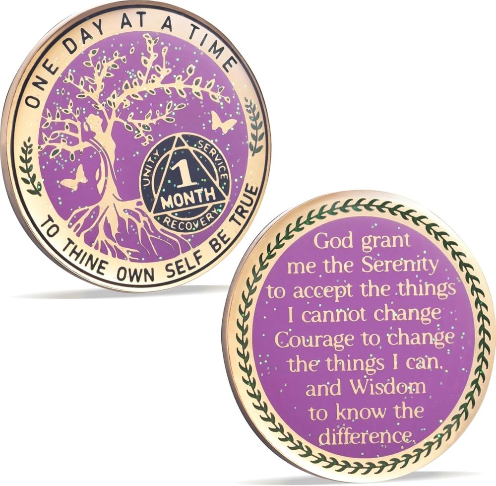 LParkin 1 Month Sobriety Coin, Tree of Life Sobriety Coin, Sobriety Gifts for Women, 30 Day Sobriety Chip, Alcoholics Anonymous Medallion