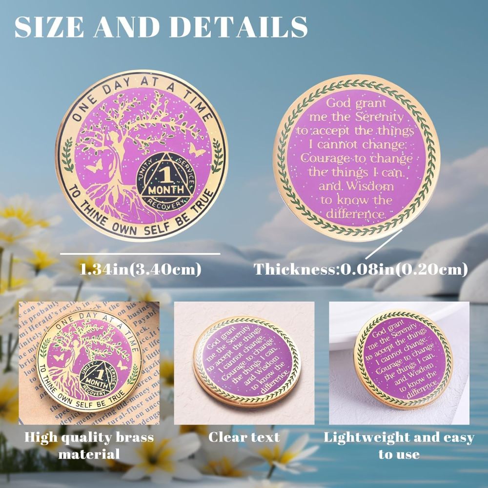 LParkin 1 Month Sobriety Coin, Tree of Life Sobriety Coin, Sobriety Gifts for Women, 30 Day Sobriety Chip, Alcoholics Anonymous Medallion