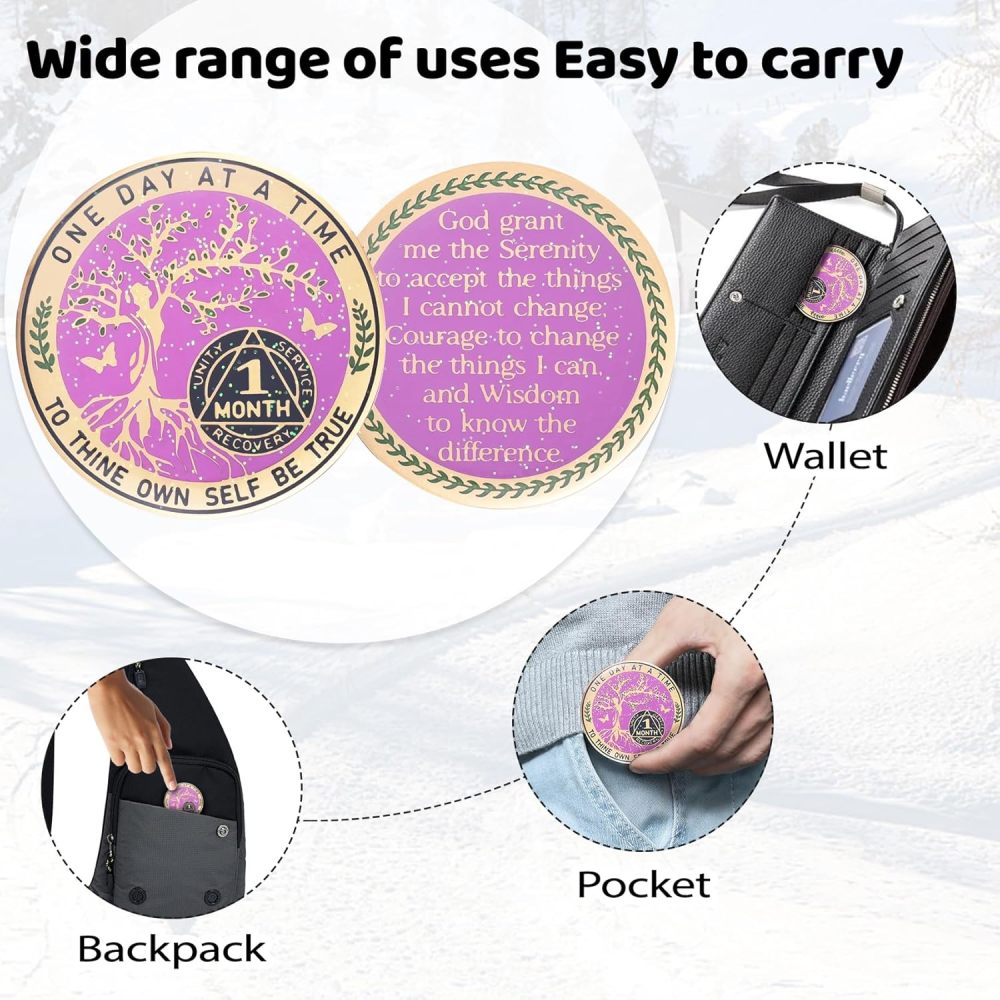 LParkin 1 Month Sobriety Coin, Tree of Life Sobriety Coin, Sobriety Gifts for Women, 30 Day Sobriety Chip, Alcoholics Anonymous Medallion