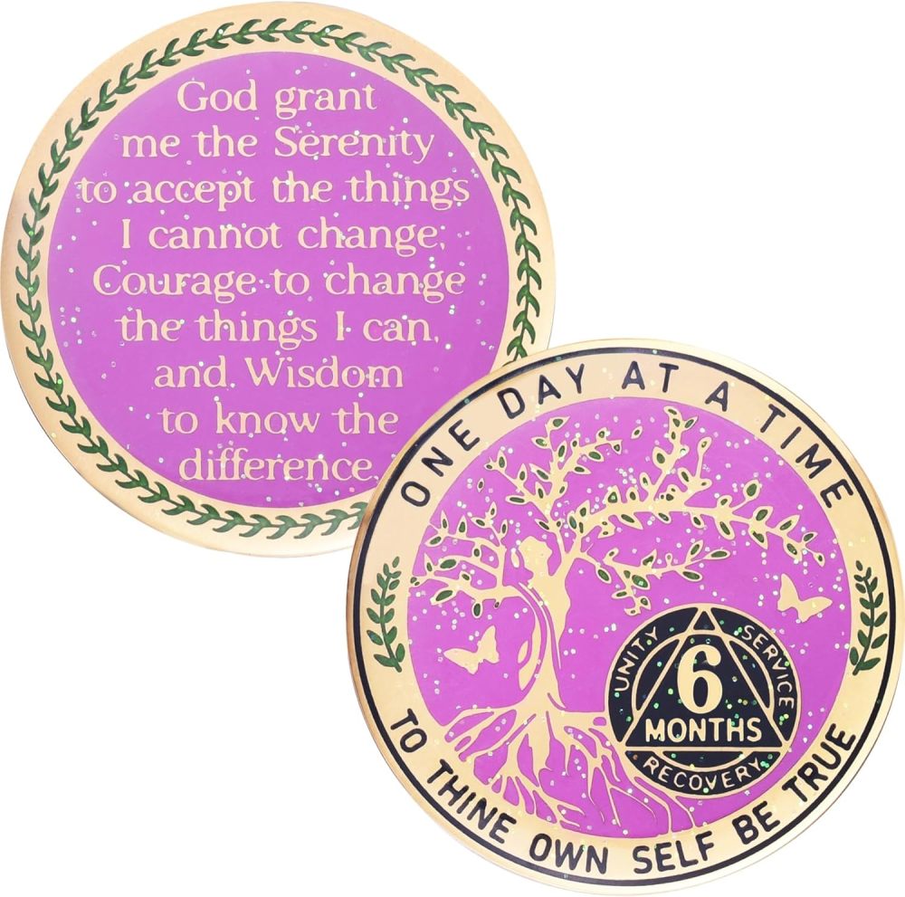 LParkin 6 Month Sobriety Coin, Tree of Life Sobriety Coin, AA Chips and Medallions, Sobriety Gifts for Women, Alcoholics Anonymous Medallion