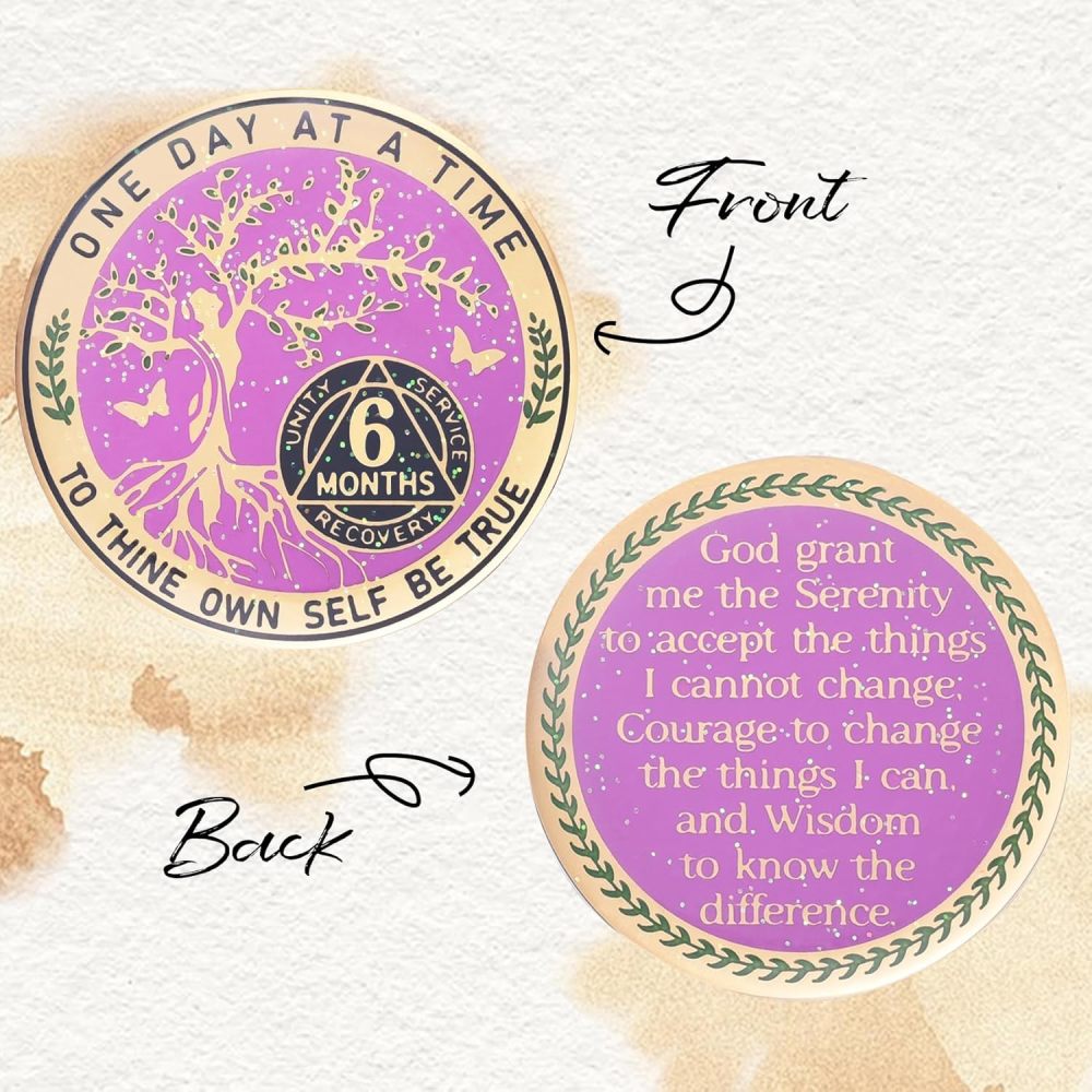 LParkin 6 Month Sobriety Coin, Tree of Life Sobriety Coin, AA Chips and Medallions, Sobriety Gifts for Women, Alcoholics Anonymous Medallion