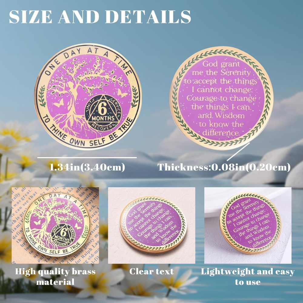 LParkin 6 Month Sobriety Coin, Tree of Life Sobriety Coin, AA Chips and Medallions, Sobriety Gifts for Women, Alcoholics Anonymous Medallion