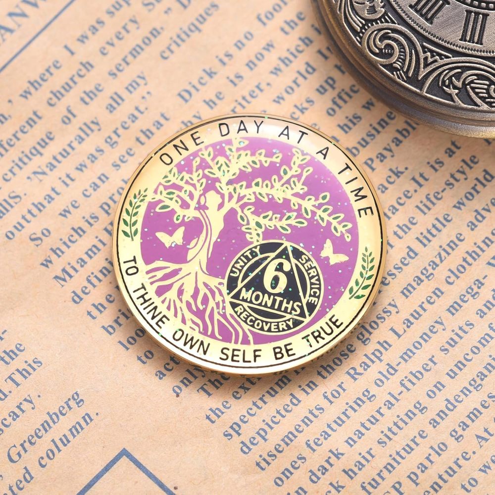 LParkin 6 Month Sobriety Coin, Tree of Life Sobriety Coin, AA Chips and Medallions, Sobriety Gifts for Women, Alcoholics Anonymous Medallion