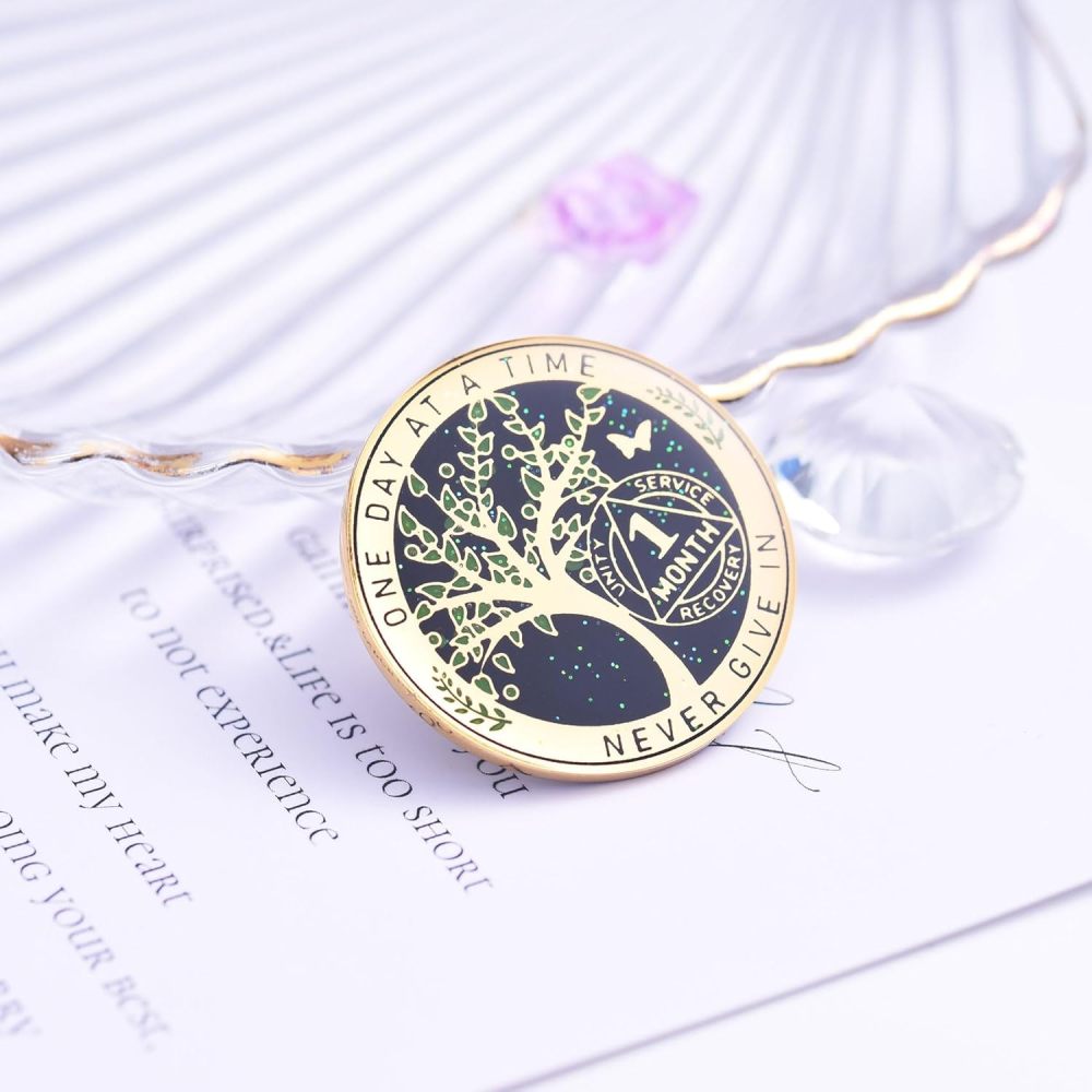 One Month Sobriety Coin AA Chips and Medallions Tree of Life Recovery Coins 30 Days Anniversary Token Sobriety Gifts for Men Women Alcoholics Anonymous Gifts