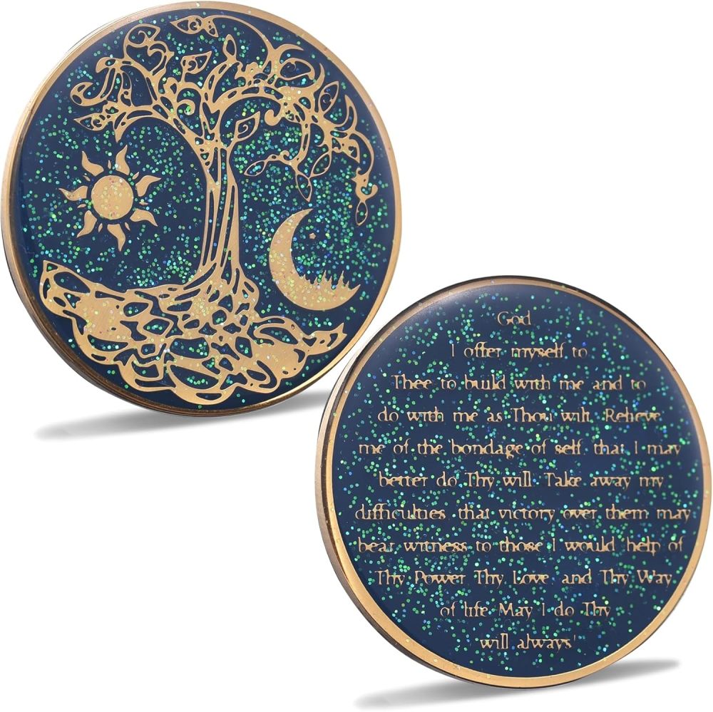LParkin Tree of Life Sobriety Coin, Sun and Moon Yin Yang Sobriety Chip, AA Recovery Medallion, Alcoholics Anonymous Medallion, Anniversary Token Sobriety Gifts for Men Women